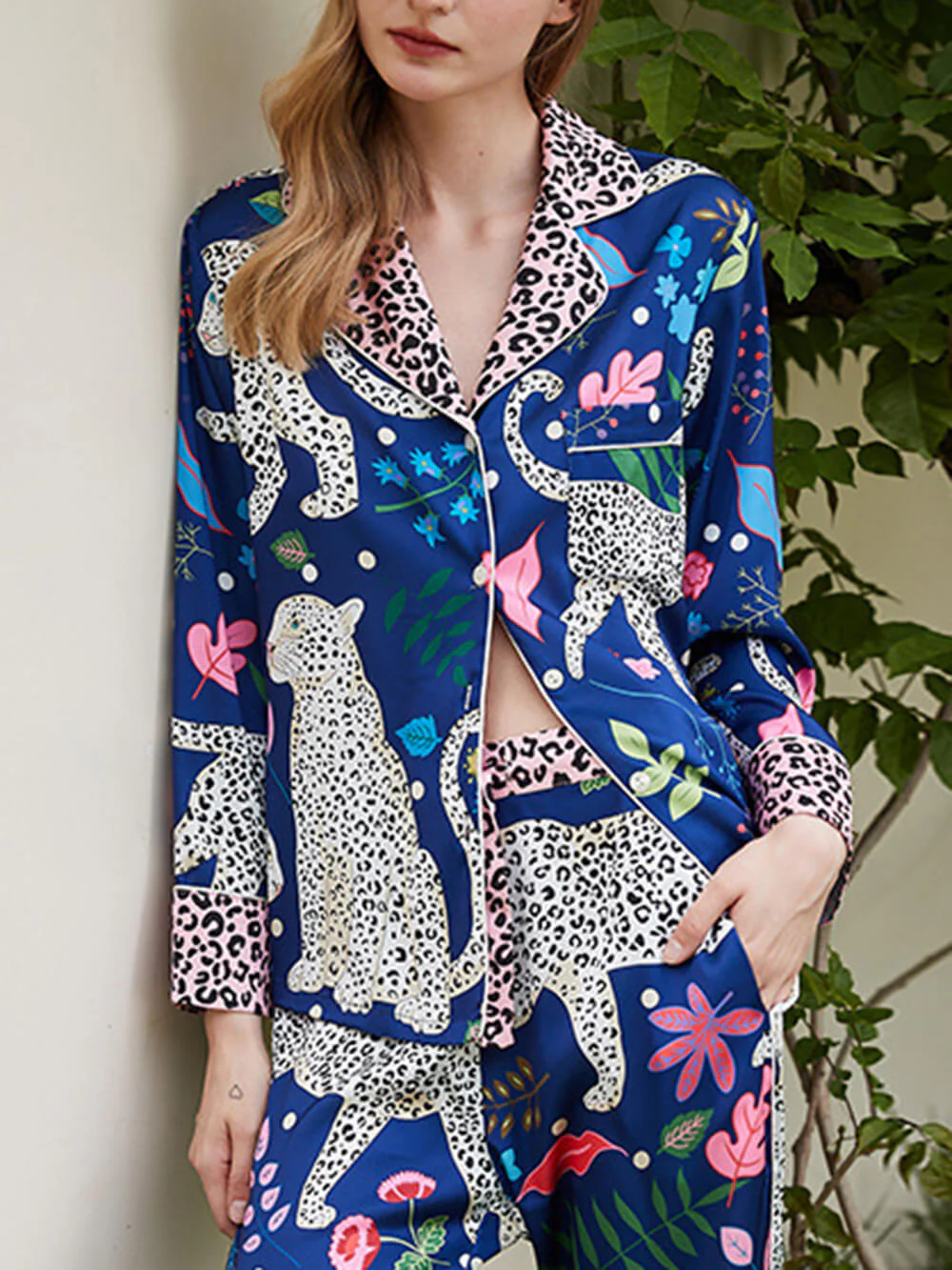 Blue Snow Leopard Print Pajama Set - Image 4