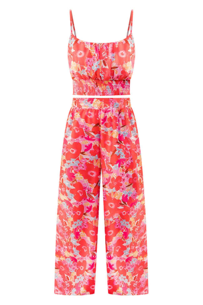 Boho Floral Two Piece Pant Set  In Red Pappy - Image 10