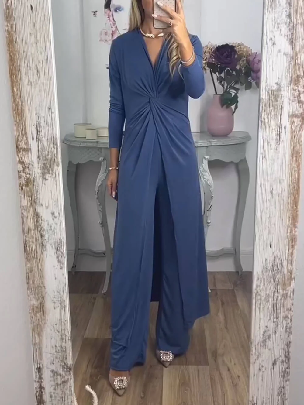 Casual 2 Pieces Suit With Long Top Matching Trouser - Image 4