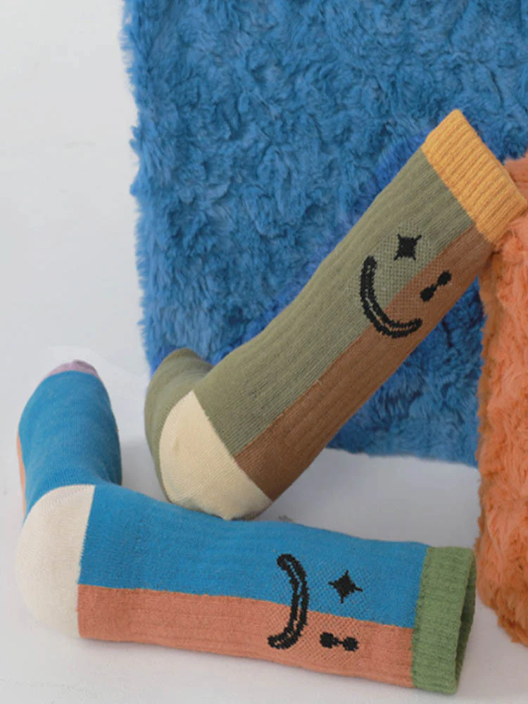 Color Block Asymmetrical Cotton Socks - Image 13