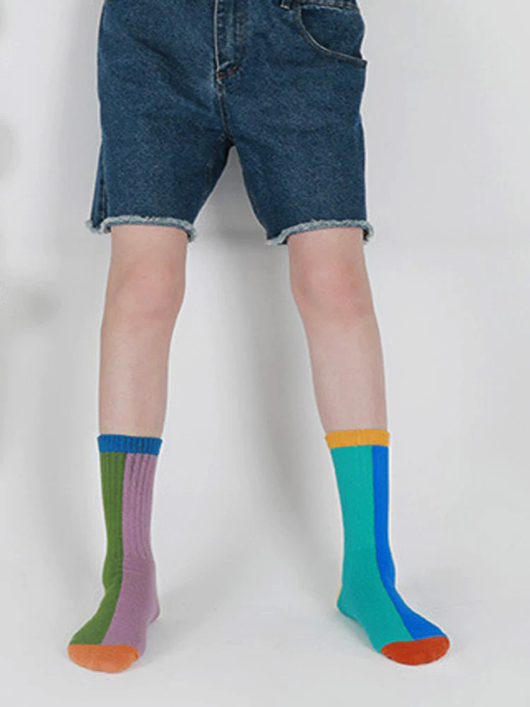 Color Block Asymmetrical Cotton Socks - Image 3