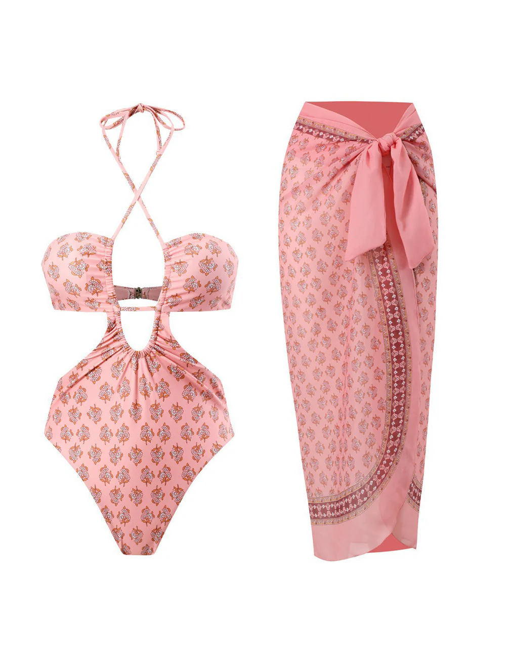Cutout printed one-piece swimsuit(with scarf) - Image 4