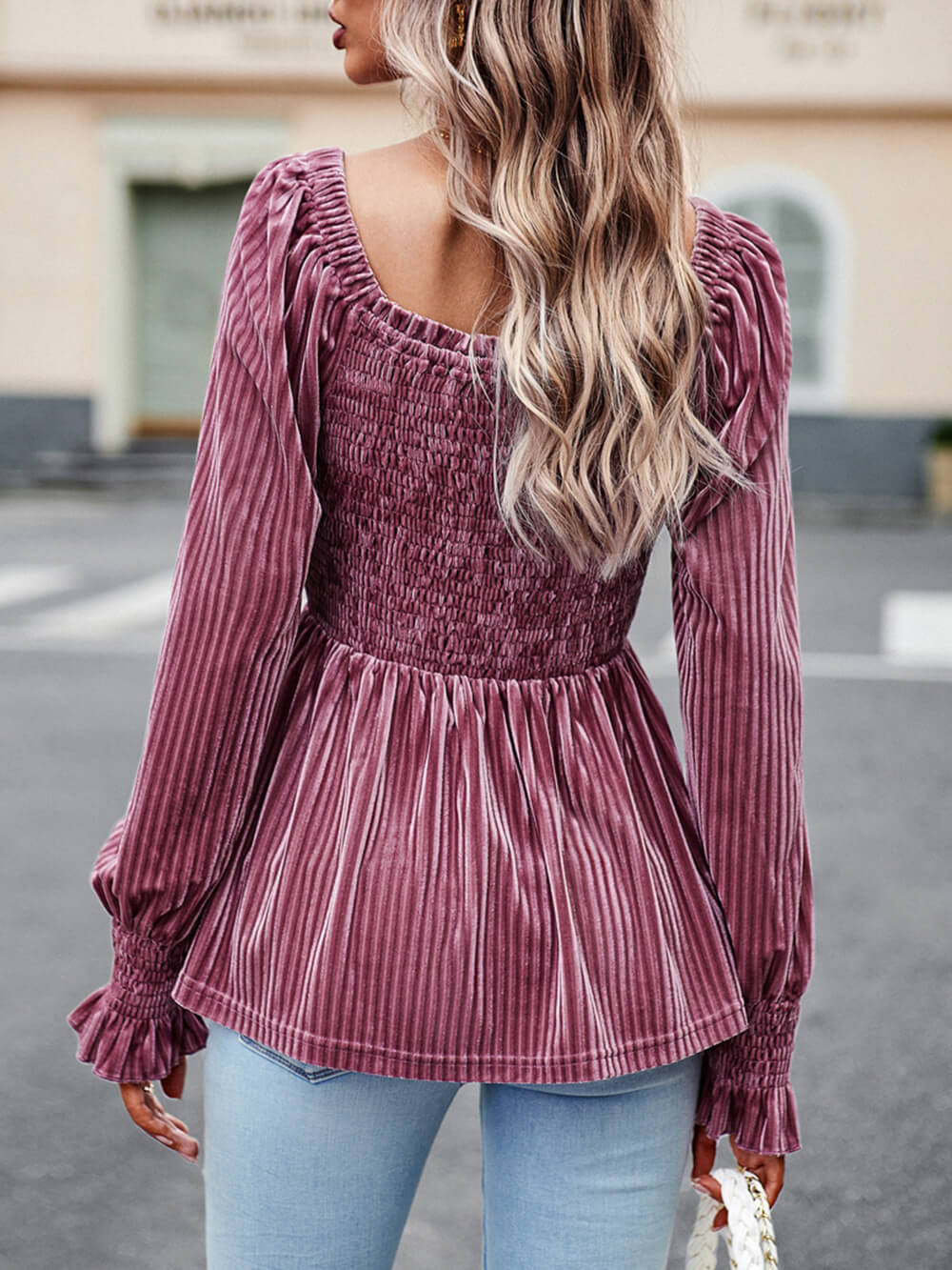 Square Neckline Smoky Velvet Babydoll Top - Image 3