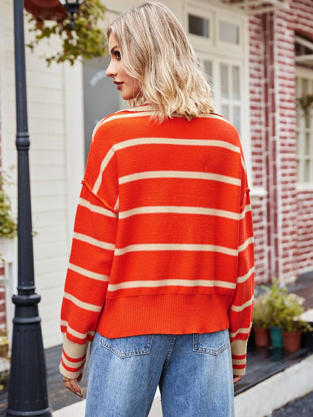 Fashionable Striped Patchwork Sweater - Image 6