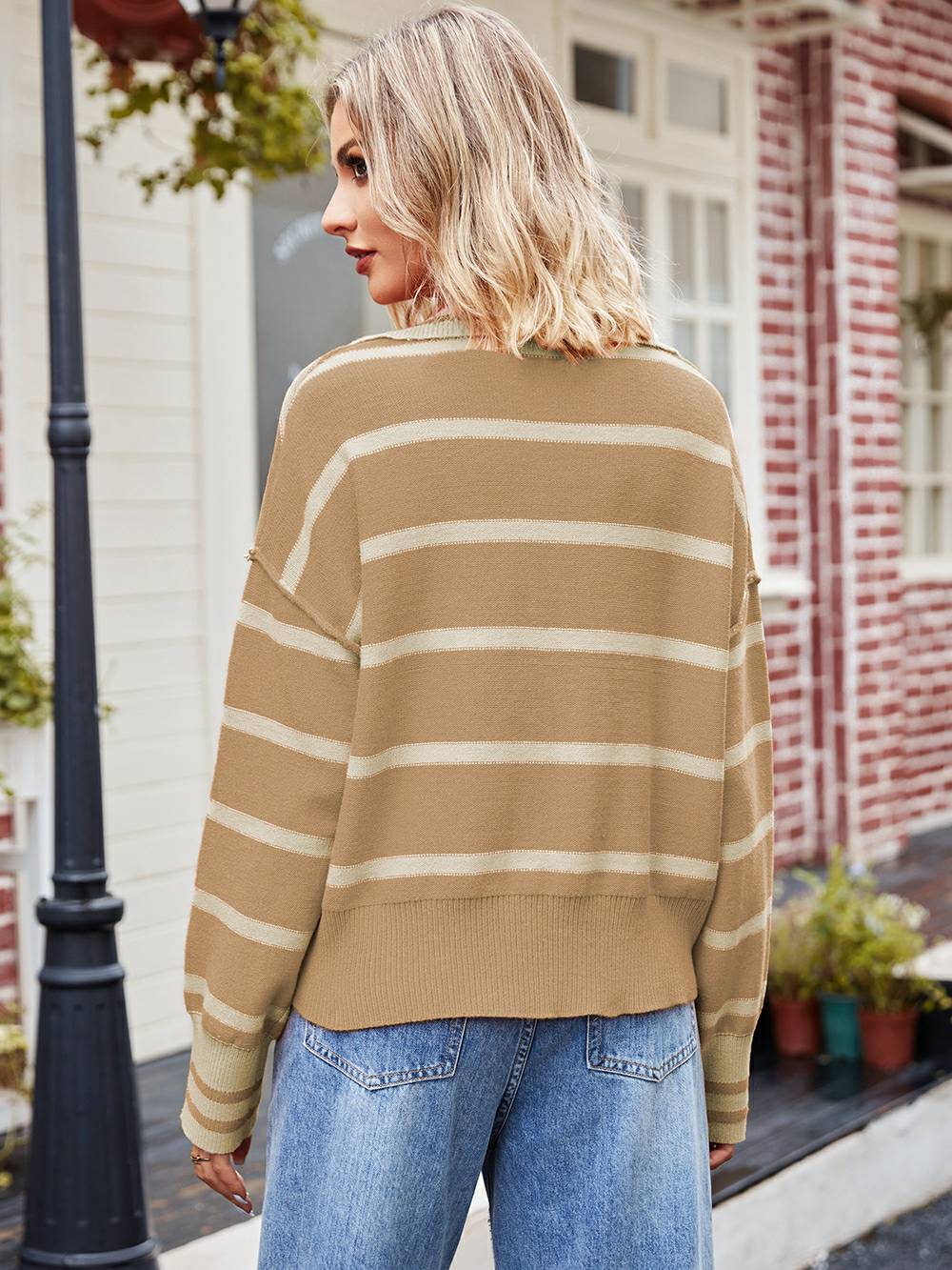 Fashionable Striped Patchwork Sweater - Image 8