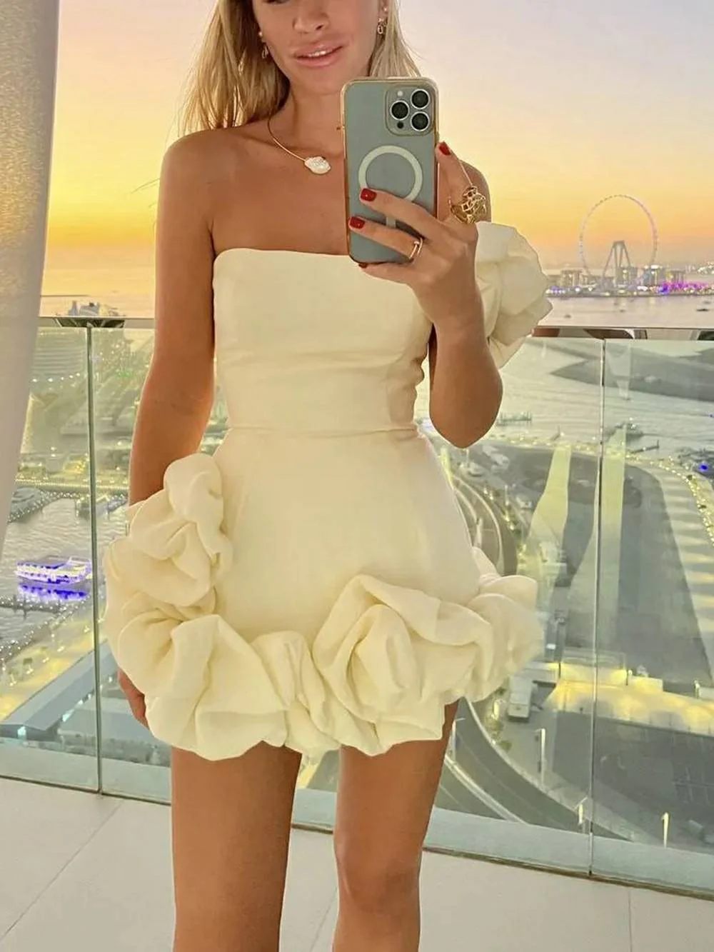 Flounced Bottom One Shoulder Bustier Dress - Image 6