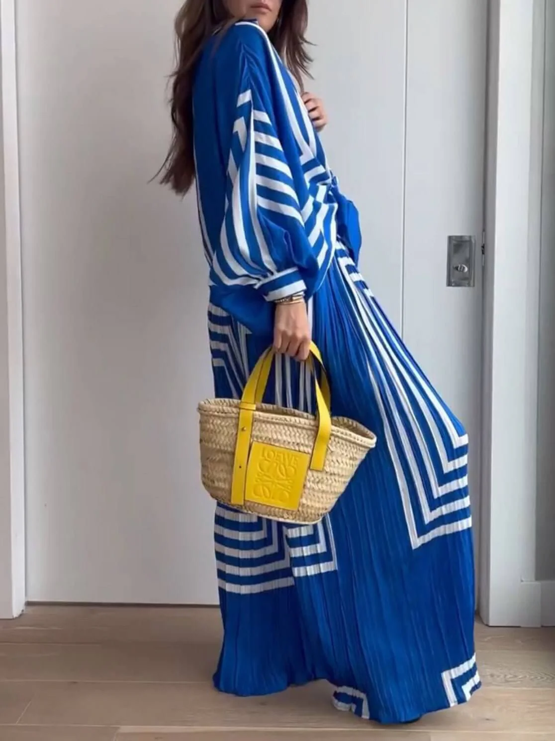 Geometric Striped Print Long Sleeve Shirt & Wide Leg Pants Sets - Image 3