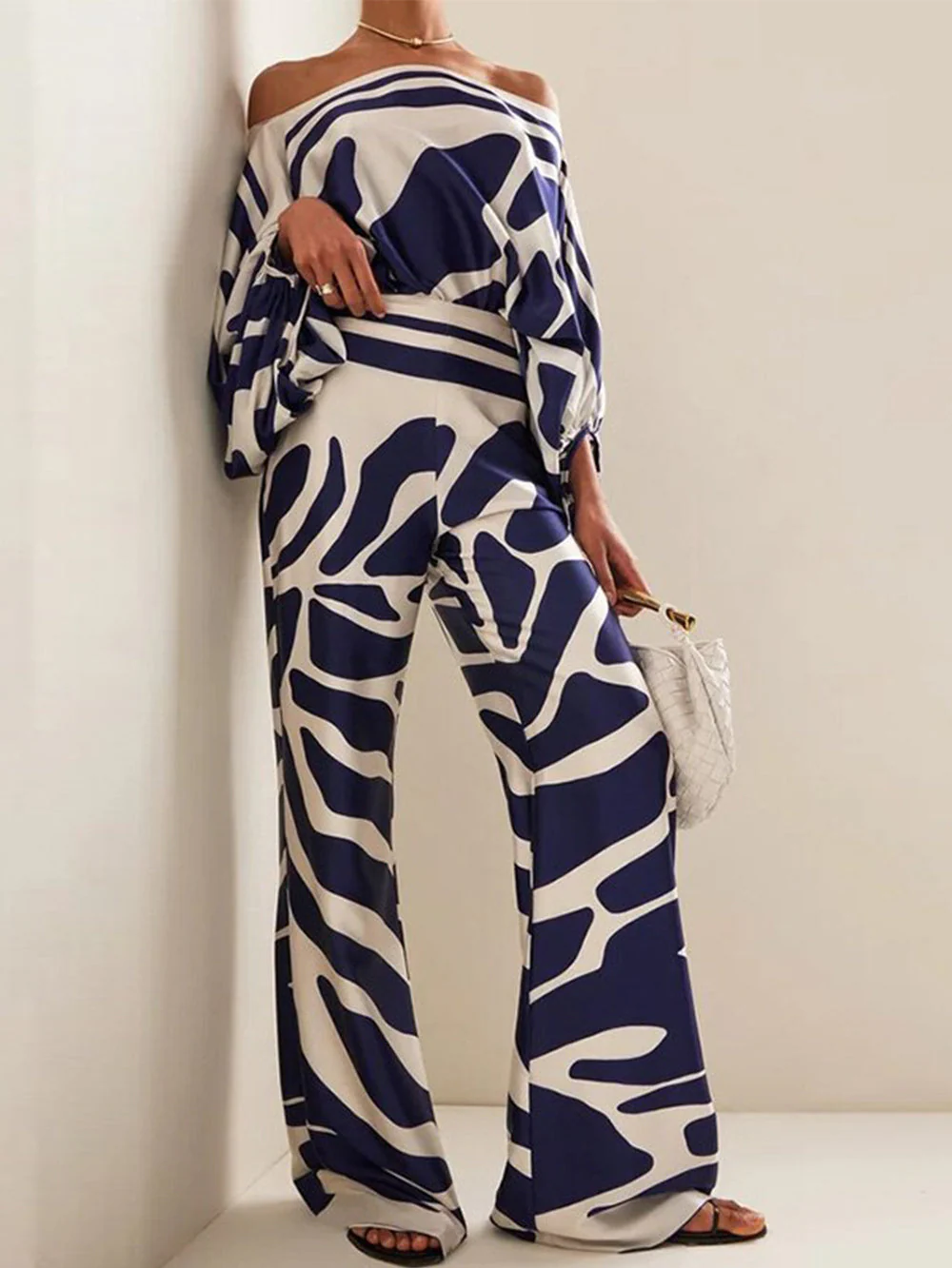 Satin Hot Off-Shoulder Top Pants Set - Image 4
