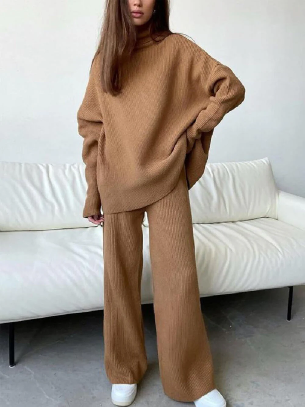 Loose turtleneck knitted casual two-piece set - Image 3