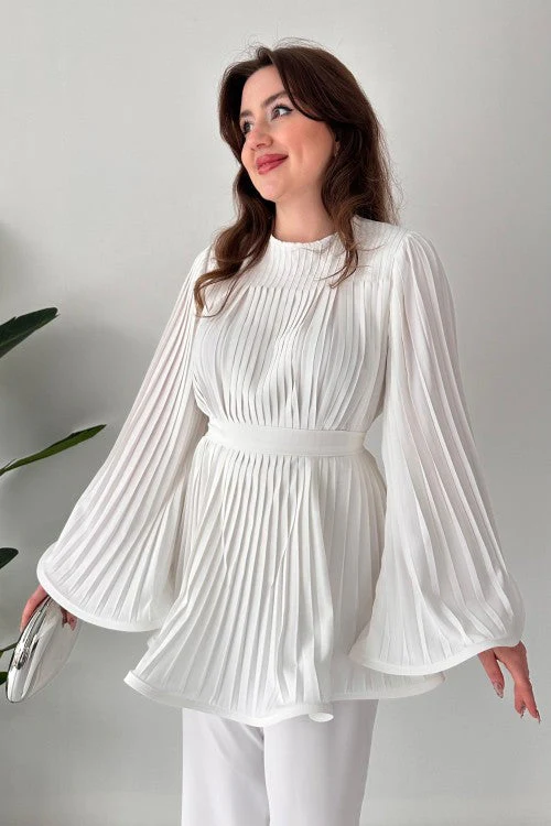 Pleated Flare Tops Pants Set - Image 8