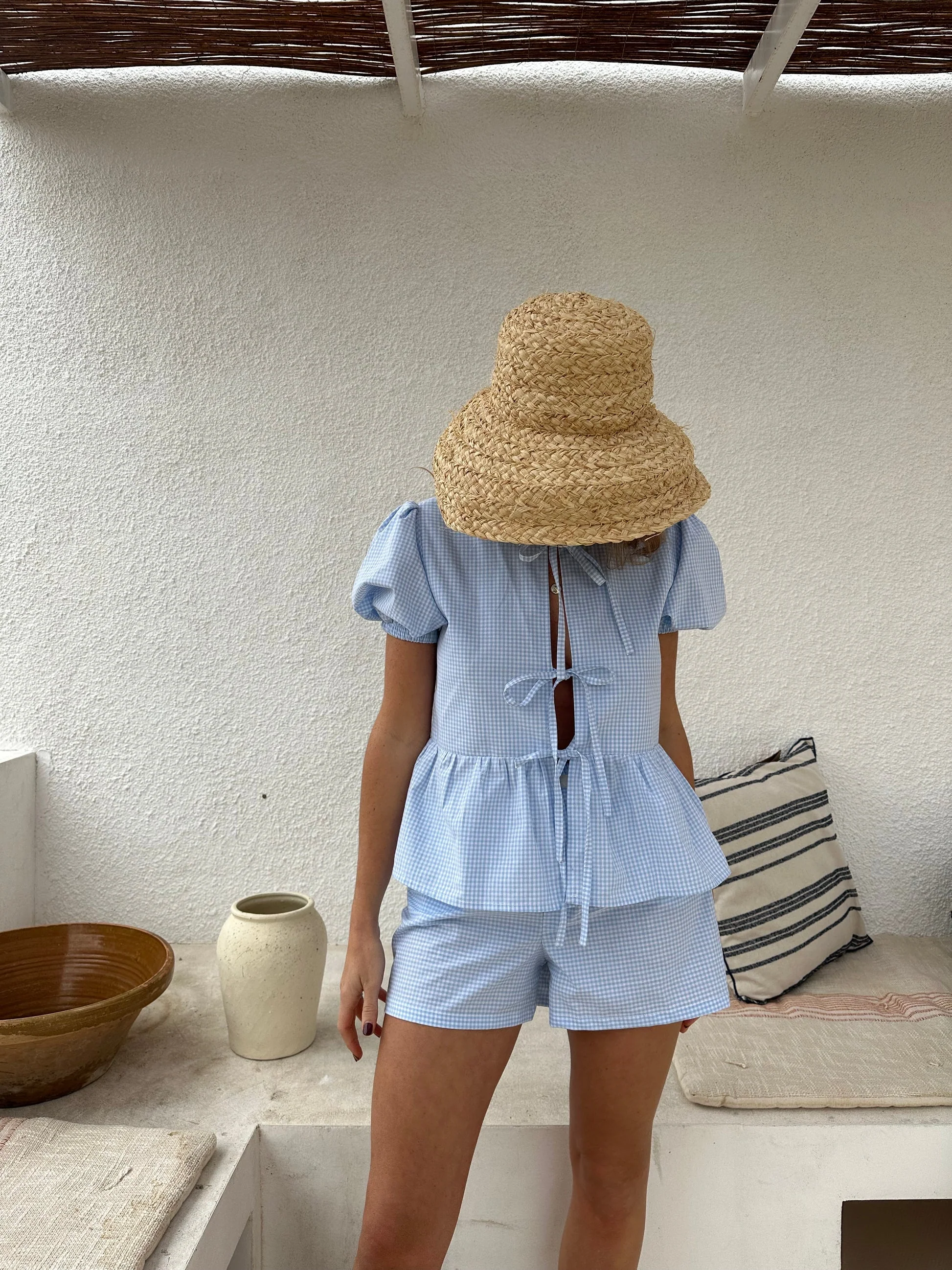Tie Front Cotton Peplum Blouse Shorts - Image 5