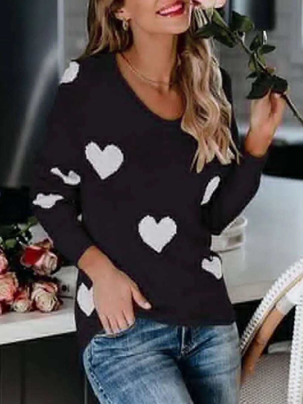 Valentine's Day V-Neck Knit Sweater - Image 20