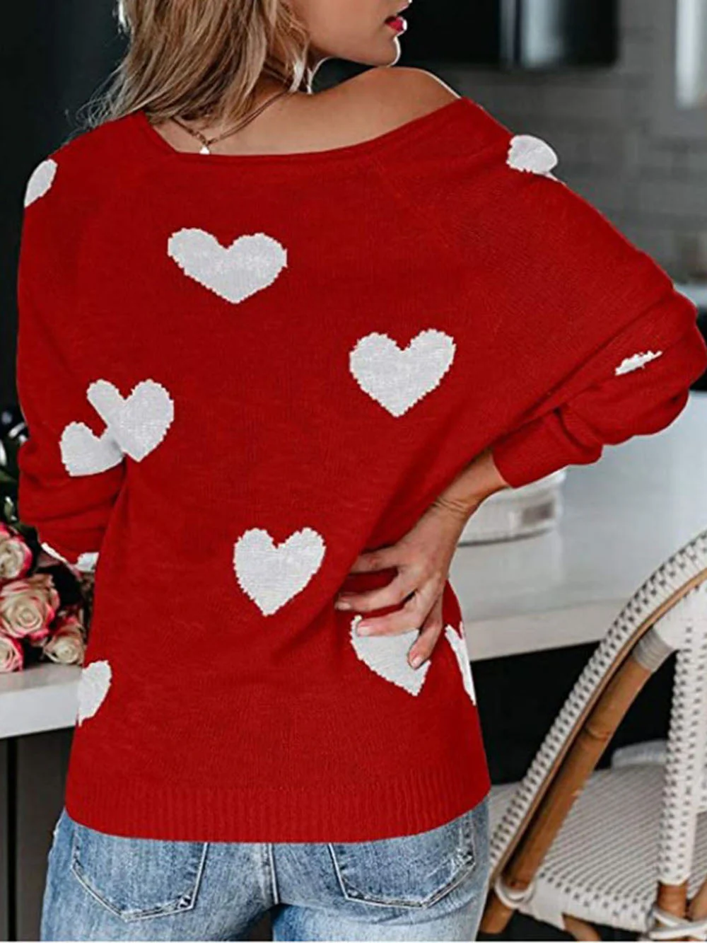 Valentine's Day V-Neck Knit Sweater - Image 5