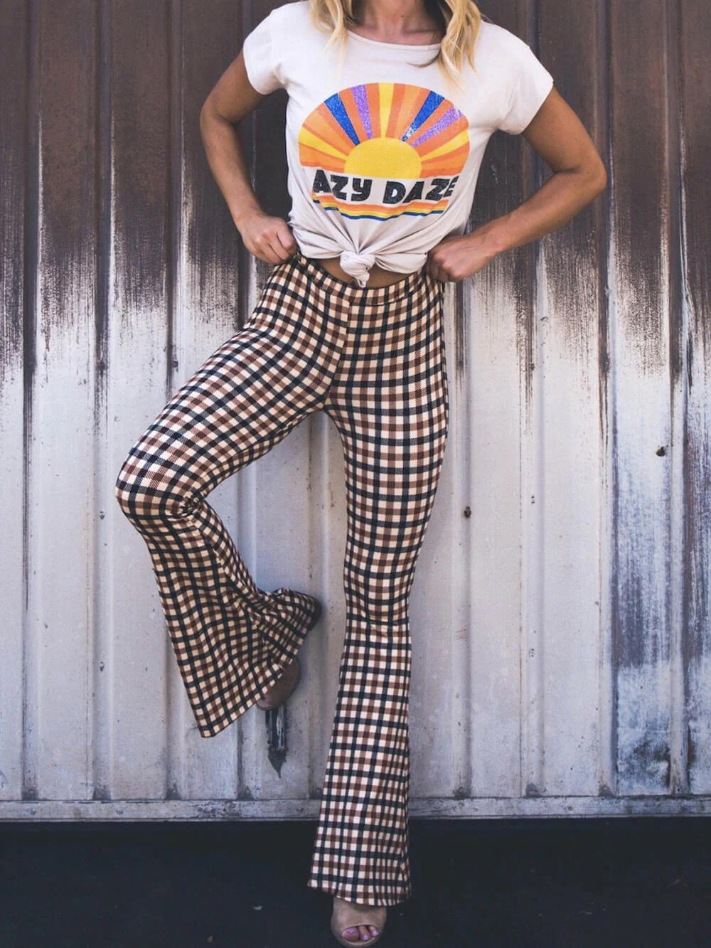 Versatile Casual Plaid Bootcut Trousers - Image 4