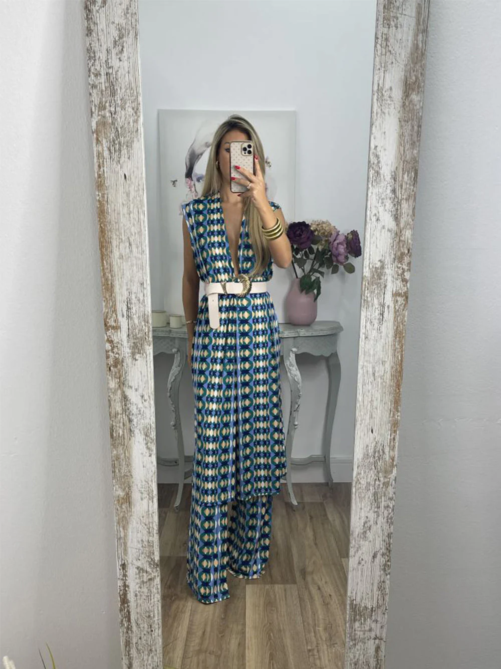Vintage Check Flared Pants Suit - Image 5