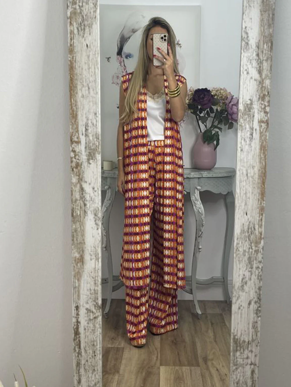 Vintage Check Flared Pants Suit - Image 9